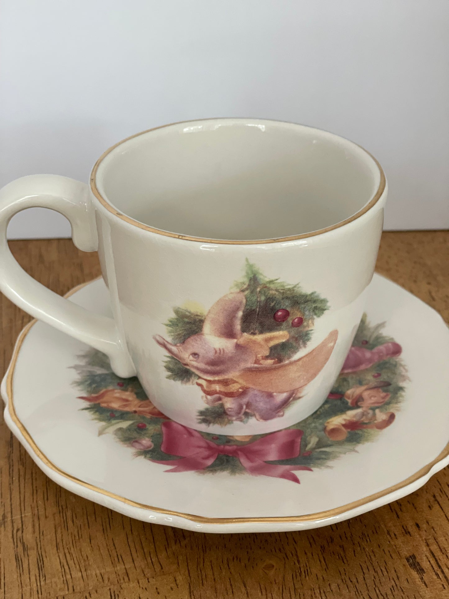 Vintage Disney Christmas China Teacup & Saucer Set (3)