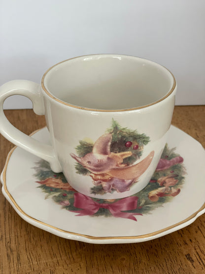 Vintage Disney Christmas China Teacup & Saucer Set (3)