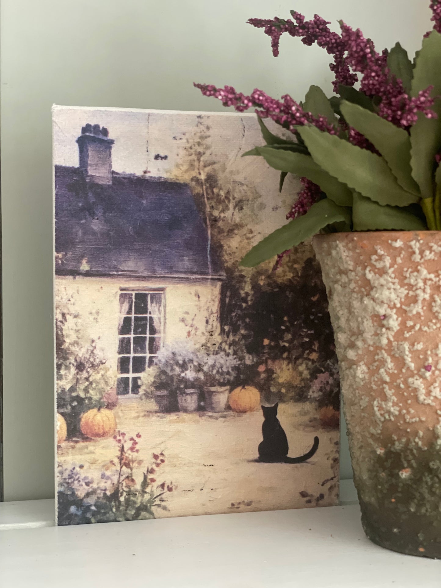 5x7 Fall Photo Canvas -Cottage Black Cat