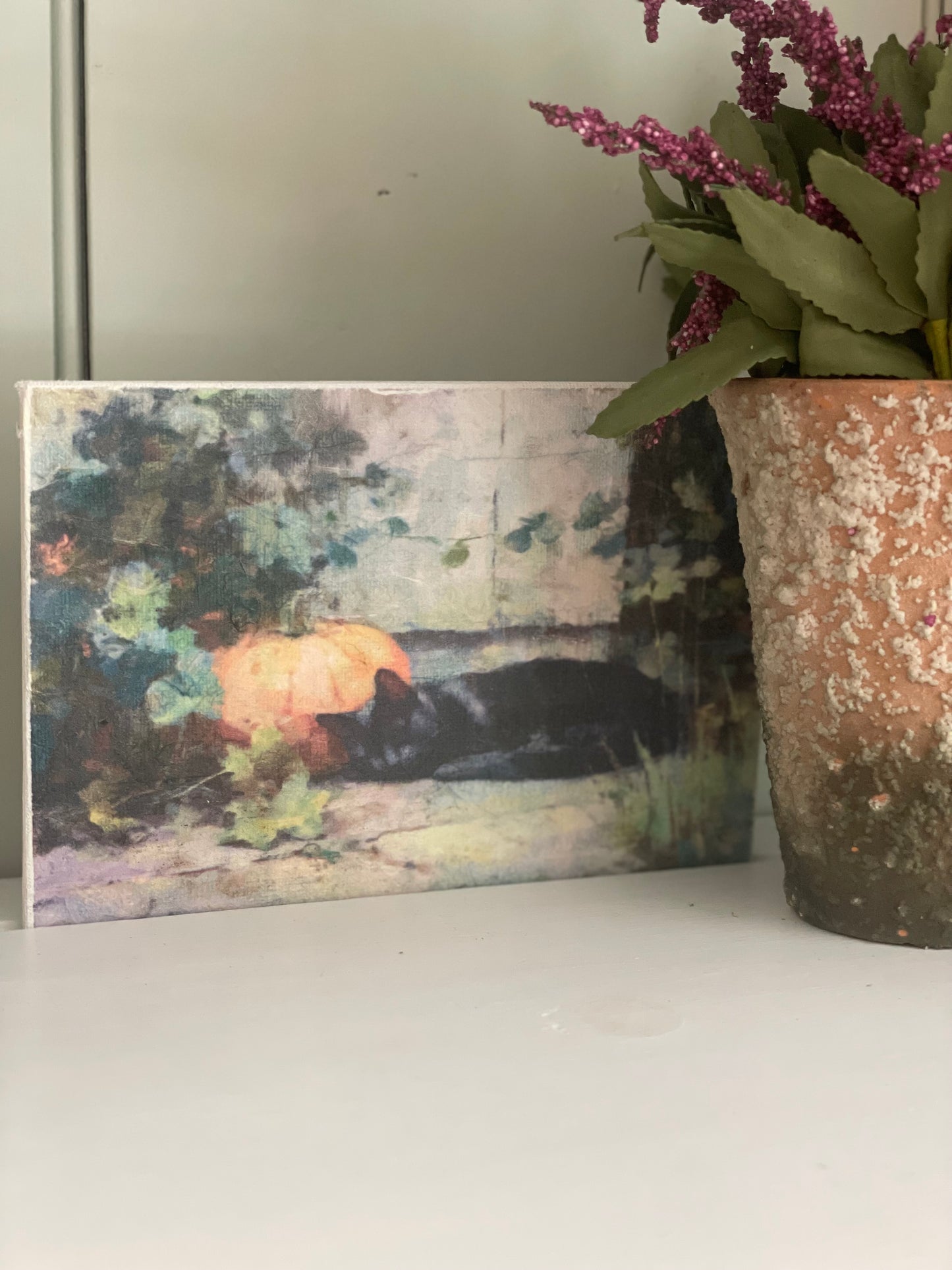 5x7 Fall Photo Canvas -Black Cat Pumpkin