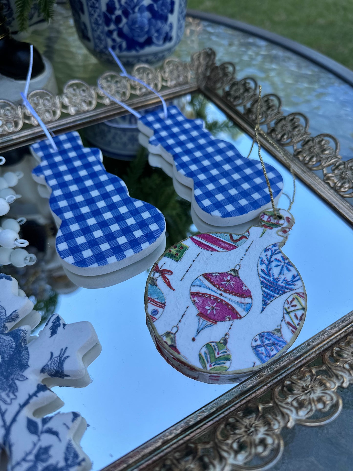 Handmade Blue & White Christmas Ornament Set (5)