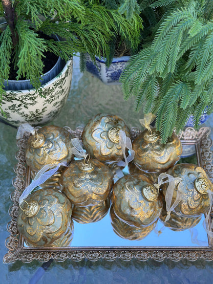 Gold Green Glitter Soda Glass Ornaments