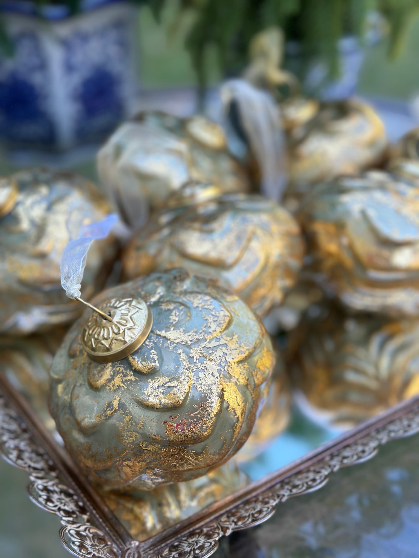 Gold Green Glitter Soda Glass Ornaments