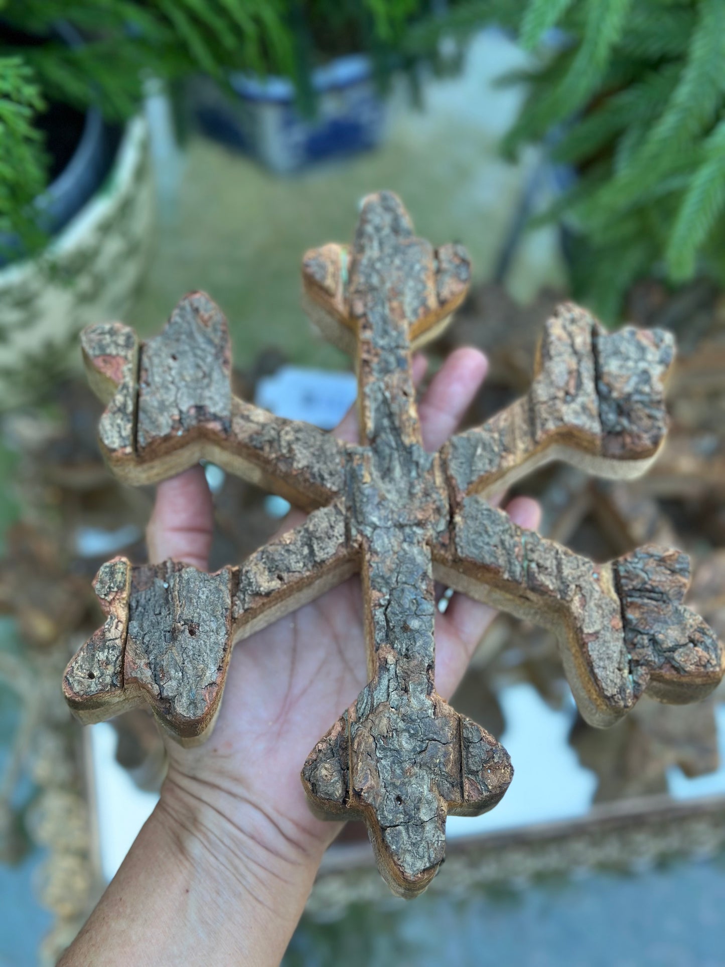 9" Wooden Snowflake Ornament With Box- Set of 5