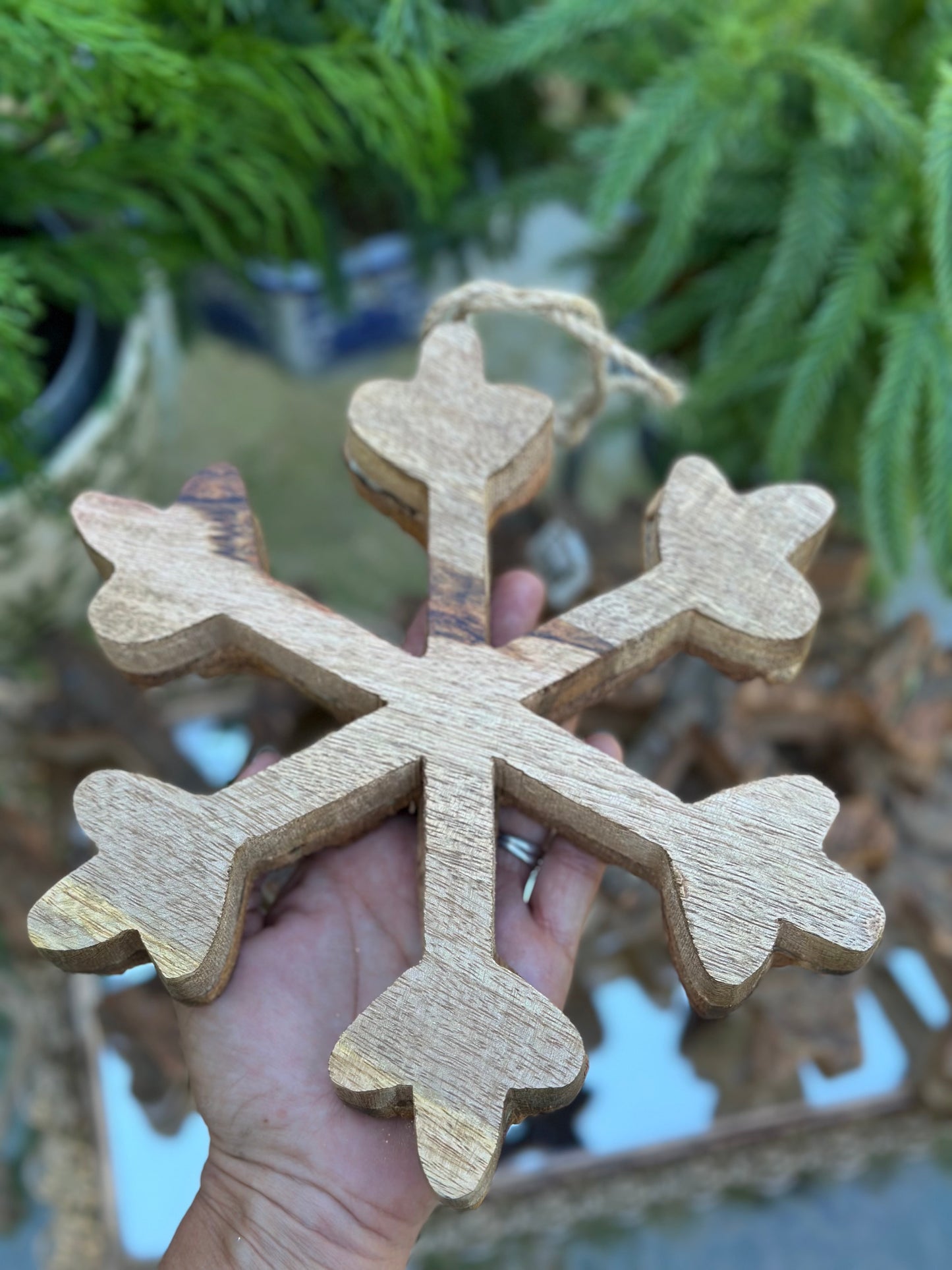 9" Wooden Snowflake Ornament With Box- Set of 5