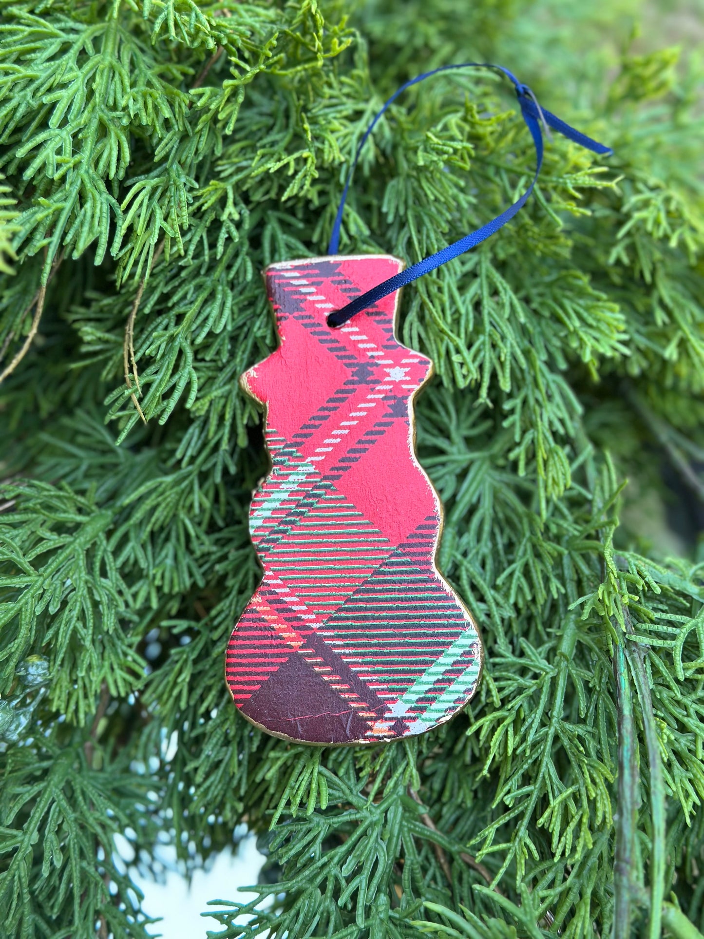 Plaid Collection-Ceramic Snowman & Christmas Tree Ornaments