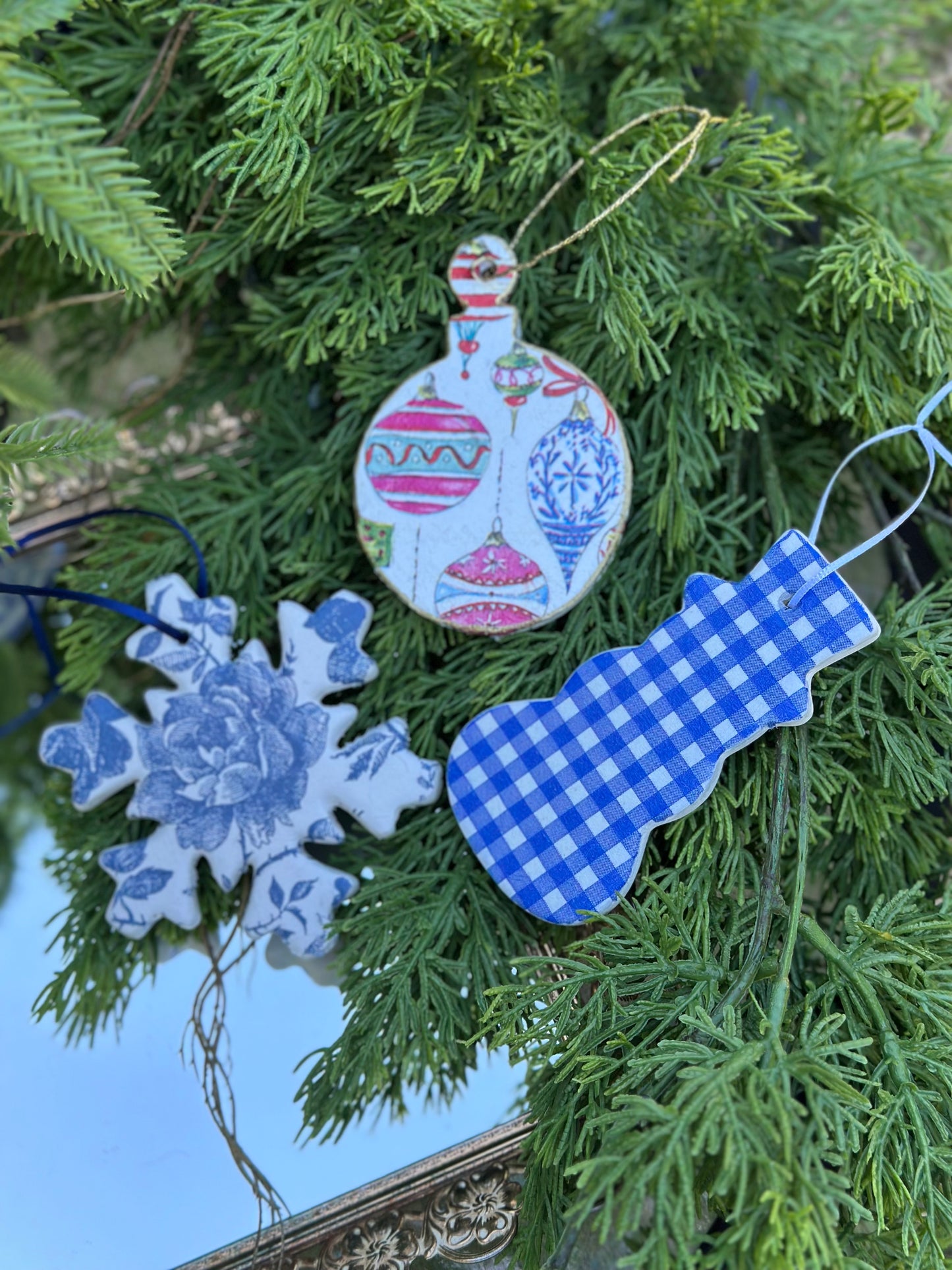 Handmade Blue & White Christmas Ornament Set (5)