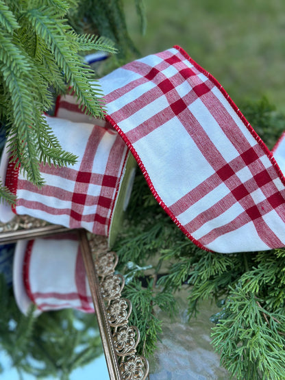 4" Red Plaid Wired Ribbon 10 Yards