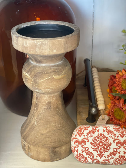 Wooden 7.75" Everly Candle Holder with a smooth, natural finish. A stylish home decor accent for candles, adding charm to any space.