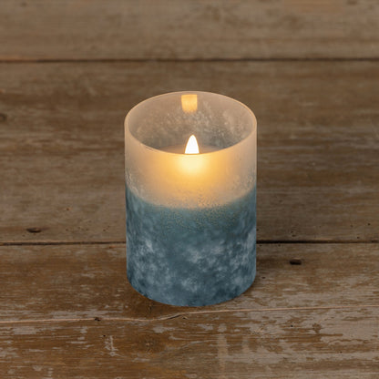 3D flame candle with blue frosted glass, 4-inch size, emitting a warm, realistic glow. Elegant decor piece for a tranquil ambiance.