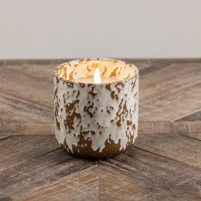 4-inch 3D flame tan speckled ceramic candle with a realistic flickering flame. Features a built-in timer and on/off button, perfect for home decor.
