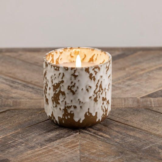 4-inch 3D flame tan speckled ceramic candle with a realistic flickering flame. Features a built-in timer and on/off button, perfect for home decor.