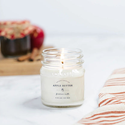 Antique Candle Co Apple Butter soy wax candle in an 8oz glass jar. A sweet, spiced apple scent with a long-lasting burn.