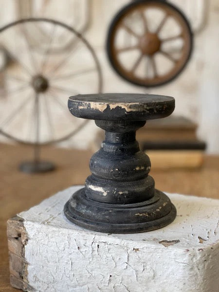 Spence Holder 5-inch wooden candle holder in distressed black finish, ideal for year-round home decor. Perfect for rustic and vintage-inspired spaces.