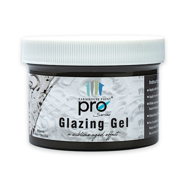 Farmhouse Paint Pro Series Glazing Gel - 8oz for furniture finishing. Water-based formula creates an aged effect, adding depth and highlighting details.