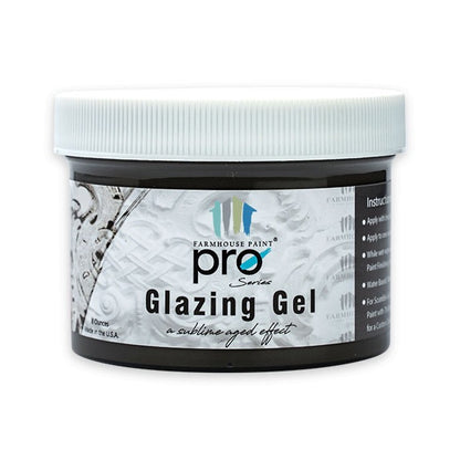 Farmhouse Paint Pro Series Glazing Gel - 8oz for furniture finishing. Water-based formula creates an aged effect, adding depth and highlighting details.